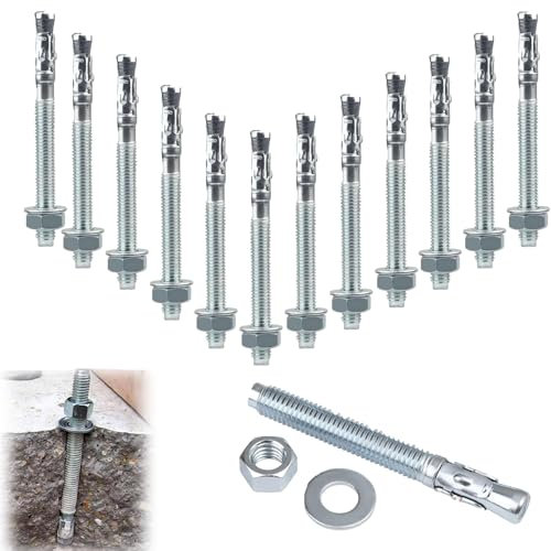 M10 x 90 mm Chevilles pour boulons, 12 pièces Boulons d'expansion, Chevilles galvanisées M10, Cheville d'ancrage pour béton armé, béton et pierre