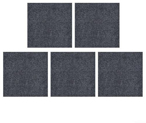 Polyester Carpet Tiles with Non Slip Backing, for Living Rooms and Bedrooms 5 Pack (Dark Grey)