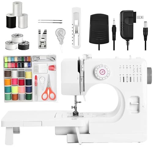 Machine À Coudre Professionnelle avec Grande Table à Coudre, Machine à Coudres Portable et Polyvalente, Machine à coudre débutant avec 14 programmes de couture Kit de couture 32 couleurs Pédales