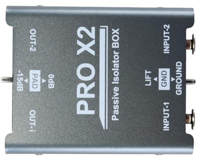 Gutol Boîtier de connexion stéréo passif professionnel à 2 canaux, isolateur audio, éliminateur de courant audio, isolateur en alliage 6,5, console de mixage