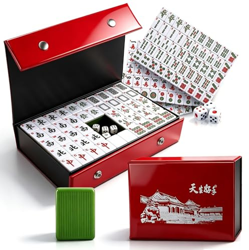 Eirolace Lot de Pierres Mahjong de 30 mm avec 146 tuiles et 2 dés, Vert majong Chinois Classique, avec Emballage Cadeau Exquis
