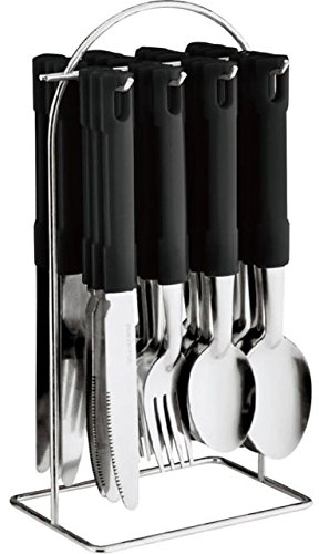 24 Piece Stainless Steel Cutlery Set with Hanging Cutlery Stand (Black)