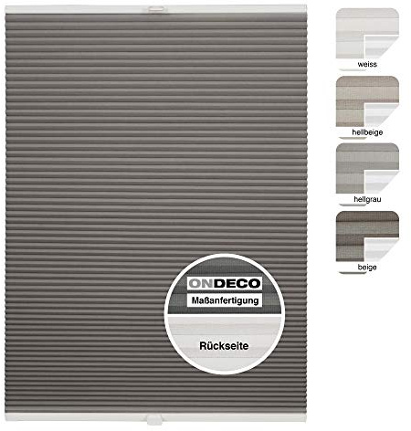 ondeco Waben-Plissee Thermo auf Maß für alle Fenster innen, ohne Bohren, Montage Klemmträger bis 27 mm, Sonnenschutz-Rollo lichtschutz und Verdunkelung Grau B: 41-50 cm, H: 101-150 cm