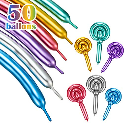 50 Pieces 260 Long Twisting Balloons Animal DIY Latex Balloons Modelling Balloons for Christmas Birthday Wedding Party Garland Decorations(Red, Purple, Blue, Green, Silver and Gold)