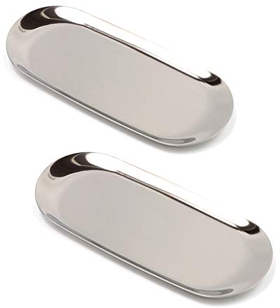 Vassoio portaoggetti in acciaio inox da 22,9 cm, per contenere frutta, tè, cosmetici, gioielli, vassoio ovale in acciaio inox per vanità, bagno, armadi (argento)