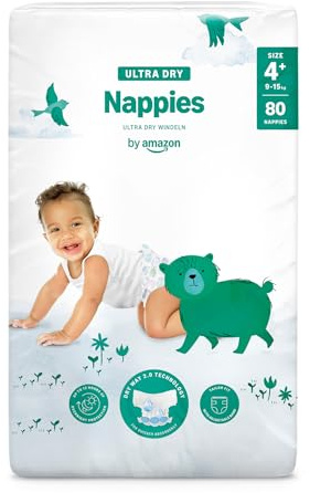 Marque Amazon - Mama Bear Couches bébé Ultra Absorbantes, Taille 4+ (9-15 kg), Blanc, 80 Unités, lot de 1
