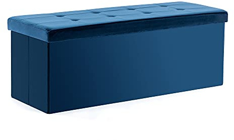 HNNHOME Extra Large Ottoman Storage Box, Velvet Blanket Box Bench (Navy) | 151L storage for blankets and bedding- Folds flat for easy storage- Quick assembly- Padded seat for bedroom or living room