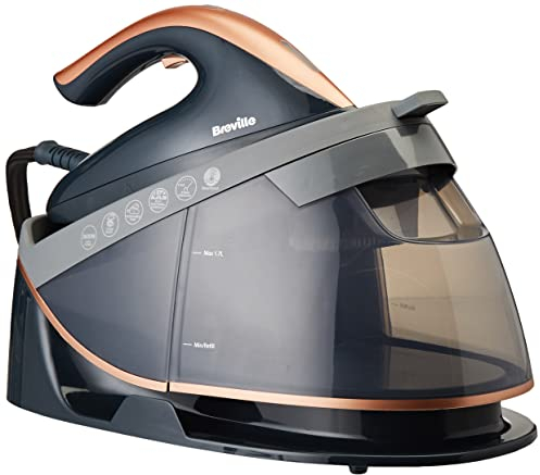 Breville Dampfbügelstation PressXpress soleTEMP | Konstante Dampfleistung 115g/Min. | 2600 W Dampfbügeleisen mit Multidirektionale Bügelsohle | Abnehmbarer 1,7L Wassertank | grau & roségold [VIN411X]