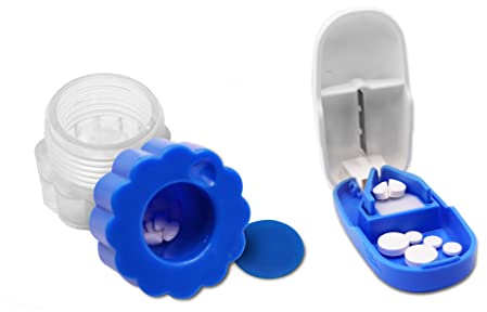 KMINA Taglia Pastiglie e Frantuma Pillole (Pack), Tagliapillole di Precisione, Tritapastiglie Manuale, Polvere Pastiglie, Accessori Anziani