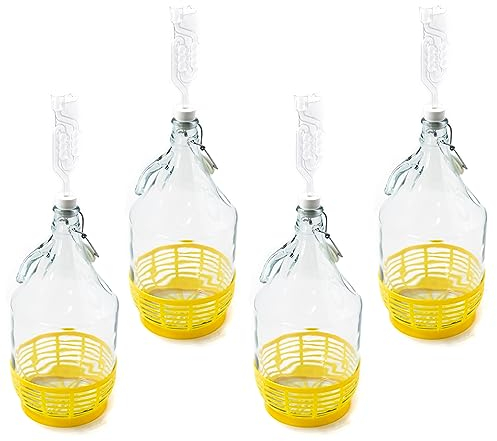 WYSKONT Enghals - Set di 4 bottiglie per palloncini in vetro trasparente con chiusura a leva, per la produzione di vino, fermentazione, bevande, in vetro trasparente