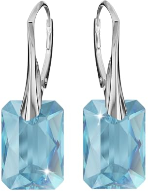 Ohrringe Silber 925 Hängend für Damen Ohrhänger Lange Ohrringe Hängend mit Kristallen Rechteckig Schmuck für Sie Hängeohrringe Mädchen Geschenk für eine Frau Handmade: Ohrringe (Aquamarine)