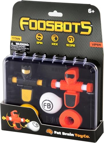 Fat Brain Toys Foosbots 2-Pack - Football Themed, Fast Paced 2-Player Tabletop Trickshot Game for Kids Ages 6+, Orange, Green