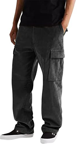 Pantaloncini cargo da uomo in corduroy stretch, a gamba larga - Pantaloni cargo da uomo in corduroy, per il tempo libero, autunno inverno, con tasche, vita elastica, coulisse, pantaloni da jogging