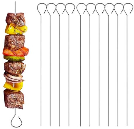 10pcs Metal BBQ Skewers - 30cm Food Meat Kebab Skewers Grill Meat Cooking Barbecue Cooking Sticks,Reusable Skewers,Stainless Steel Grill Kebab Skewer for Barbecue BBQ Grill Meat and Vegetables Cooking
