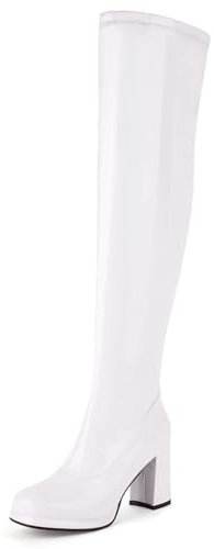 Klarmar Block Stivali Stivali Alti Donna Vernice Plateau Punta Rotonda Moda Riding Eleganti Stivali Classico Stivali Alti Bianco Numero 32 EU/21CM