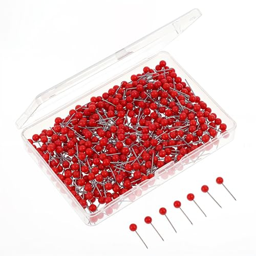 Dimeho Lot de 500 punaises en plastique rouge de 0,6 cm + épingles de marquage à tête ronde en acier inoxydable