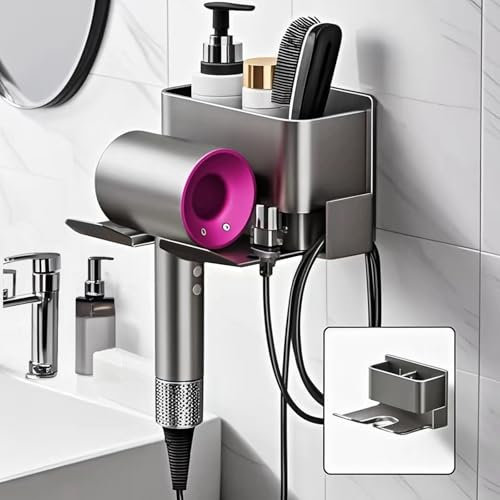 Trlyane Porta Phone Bagno da Muro, Porta Asciugacapelli in Alluminio, Organizzatore di Strumenti e Accessori per Lo Styling con Gestione dei Cavi, Adatto per Bagno e Salone