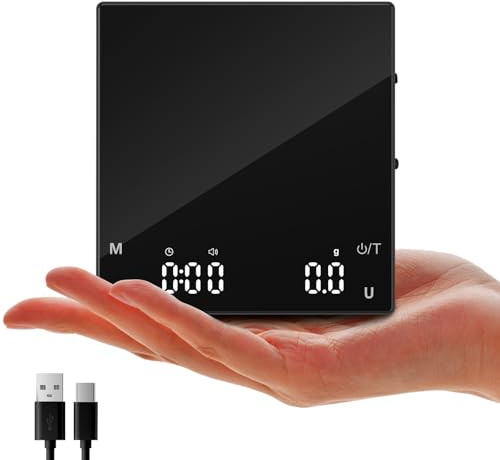 Diyife uppladdningsbar minikaffevåg med timer, bärbar kaffeskala | hemespressomvåg, precisionsvåg 2 kg digital köksvåg med automatisk tidtagning, touch-drift