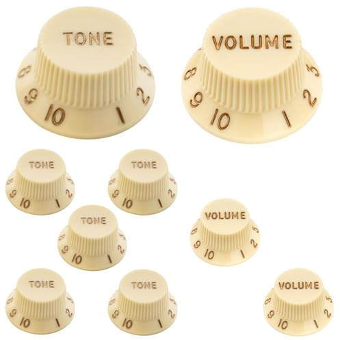 Ultra Universal Strat Potiknoppar gitarr vit 3 volymer 6 ton set för Fender Stratocaster ST Style elgitarr, parchment (gul)