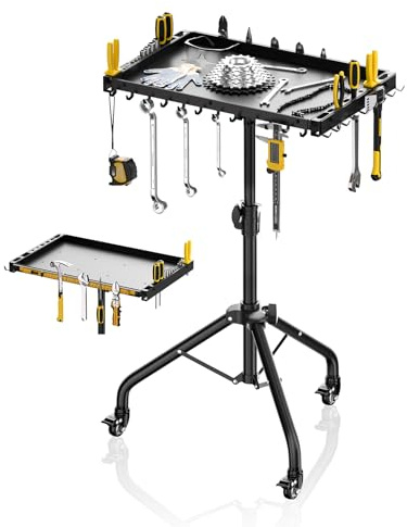 Futrue-Wolker Piccolo banco da lavoro con ruote, tavolo da lavoro pieghevole per garage, tavolo da lavoro mobile per riparazione di biciclette, fai da te (altezza regolabile)