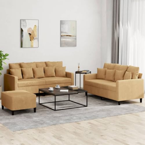 RJPLMFV Set di Divani 3 pz con Cuscini Marrone in Velluto Couch Divano multifunzionale Adatto per camere da letto