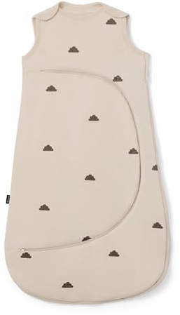 Snuz Baby Sleeping Bag with Nappy Zip - For Easy Nappy Changes, Super Soft Cotton Sleeping Bags with Easy Fit Poppers, Meets British Safety Standard, Sand Cloud, 1 Tog 6-18M