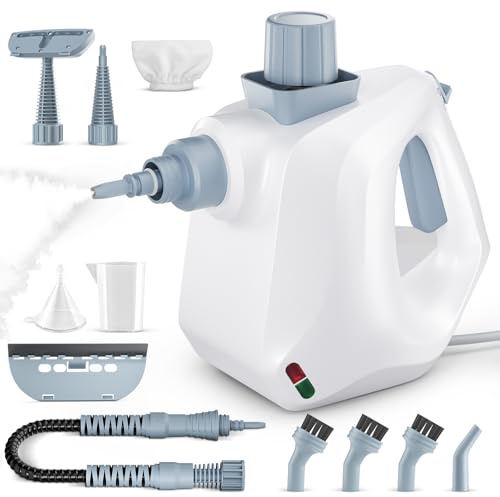 TLPEMN Limpiador a Vapor Manual 1000W, Vaporeta Portátil Alta Presión con 11 Accesorios Depósito 350ML Calentamiento Rápido para Suelos, Ventanas, Coche, Azulejos, Sofá