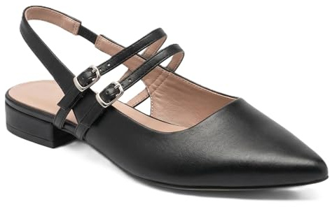 Ballerine Donna Eleganti Scarpe Estive Punta Slingback Doppia Fibbia Tacco Basso Scarpe Comode Ufficio (Nero, Adulto, 39, Numero, Sistema Taglie Calzature EU, Media)
