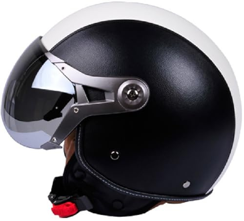 Motorcykelhjälm ECE 22.06 Godkänd Retro Tysk Stil Solvisir | Godkänd, Läder Design, ECE Öppen Hjälm, Uppfällbart Visir, för Herr Dam Skoter Stad