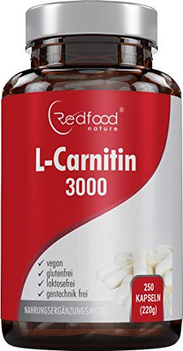 REDFOOD L - Carnitin hochdosiert 250 Kapseln á 750mg L- Carnitintartrat 100% Vegan ohne Zusatzstoffe Made in Germany