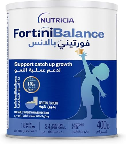 NUTRICIA FORTINI Polvere, Supplemento Ipercalorico per lo Sviluppo e la Crescita dei bambini dopo l'anno, Malnutrizione associata a patologia o Problemi di Crescita, Gusto Neutro, 400gr