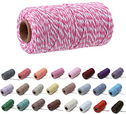 1 Roll 2mm 109 Yard Colourful Cotton Cord Bakers Twine DIY Crafts Gift Wrapping Christmas Wedding Home Decor String Rope (Pink+White)