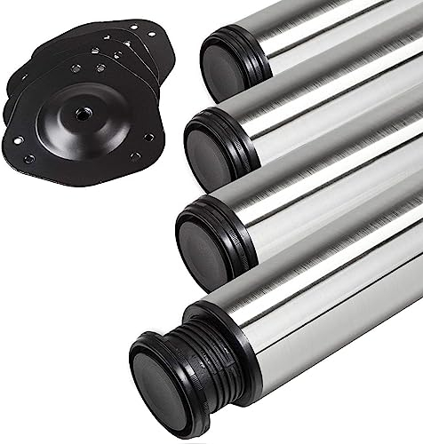 SOTECH 4 Stück Tischbeine Höhe 870 mm Ø 76/80 mm echt Edelstahl gebürstet belastbar bis 300 kg (75 kg pro Stück), Möbelbeine mit 32 mm Höhenverstellung Tischfüße