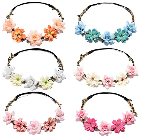 6 Piezas Diadema Flores de Margarita, Corona de Pelo de Boda, Corona de Flores, Perfecta para Viajar o Como Regalo(6 Estilos)
