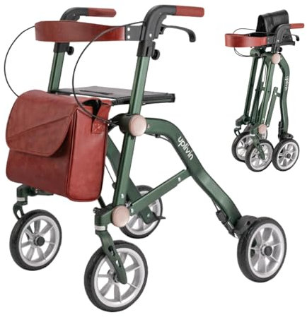 Uplivin Trive - Déambulateur 4 roues Pliable Leger, Déambulateur à roues, 3 accessoires inclus, Deambulateur Pliant, Rollator Vert, By Mobio