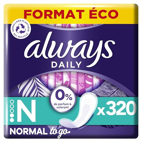 Always Daily Fresh Protège-Slips Normal Pochettes Individuelles 16x20 Unités, 0% de parfum et colorant, Pour ne sentir rien d’autre que fraîcheur et protection