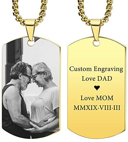 INBLUE Collana con Ciondolo Personalizzato Etichetta per Cani Data/Testo/Foto Collana in Acciaio Inossidabile per Uomo Donna Ragazzi Ragazze Bundle Catena Regolabile, Portachiavi, Silenziatore