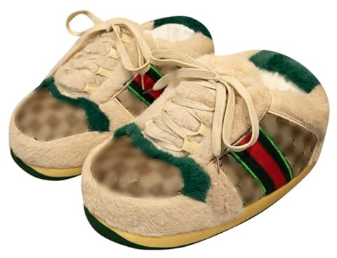 YSLEN Sneaker Slippers for Men and Women Warm Non-Slip Fluffy Slippers for Indoor Outdoor Plush Shoes (khaki)