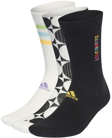 Adidas, Pride Love Unites, Calzini (3 Paia), Off Bianco/Nero/Multicolore, Xs, Unisex-Adult