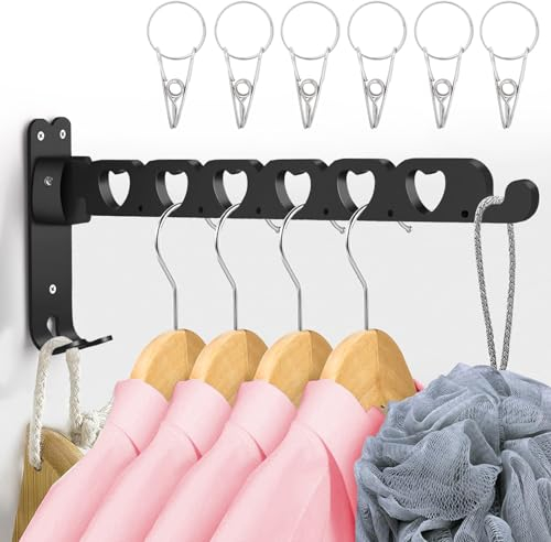 GUWINA Kleiderhaken Klappbar,Wand Kleiderständer Wandhaken Klapphaken,Abklappbare Kleiderhaken Kleiderlüfter für Balkon Badezimmer Waschküche(Schwarz)