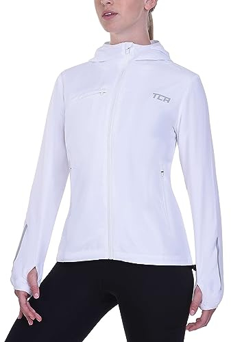 TCA Giacca Softshell da Corsa Donna. Giacca Riflettente Traspirante e Ripiegabile con Tasche con Cerniera - Bianco, XL