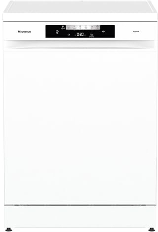 Hisense HS642C60W - Lavavajillas Independiente,Capacidad 14 Servicios, 60cm, Auto Dry Apertura de Puerta Automática, Control Táctil, Inicio Diferido, Lavado Rápido,Media Carga,Libre instalación Blanco