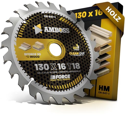 AMBOSS WERKZEUGE Lama per sega circolare HM 130 x 16 Z18 denti alternati per legno compatibile con Bosch PKS 14,4 V, 38, 40, 40 S e S 43 SKIL 5140, 5240 e 5740