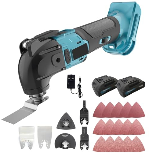 Multifunktionswerkzeug Akku, Ersatz Für Makita, Oszillierwerkzeuge 22 Zubehör, Multitool 18V 4° Oszillationswinkel,6-stufige Drehzahlregelung, Akku-Multifunk Für Schleifen, Schneiden, Zwei Akku 3.0Ah