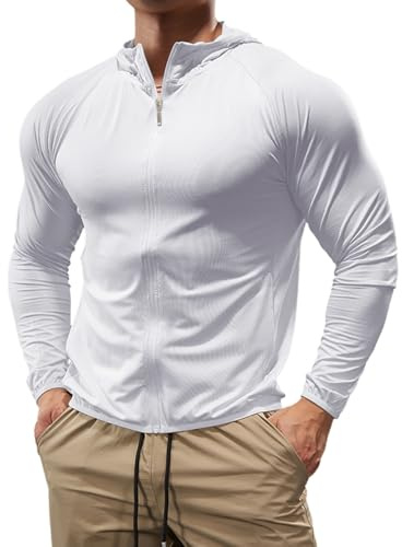 Hommes Sports Sweat à Capuche Zip intégral Veste Léger Fitness Manches Longues Chemises pour Course à Pied Hauts