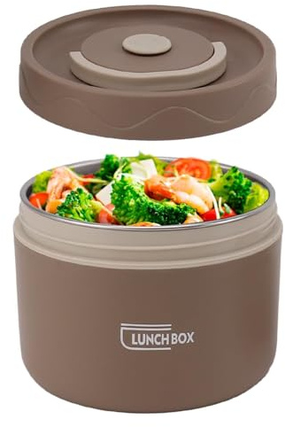 Tissting Food Flask for Hot Food 550ml Soup Flask Microwaveable Thermal | Lunch Containers 304 Stainless Steel Liner Insulated Salad Jar Picnic Boxes Brown
