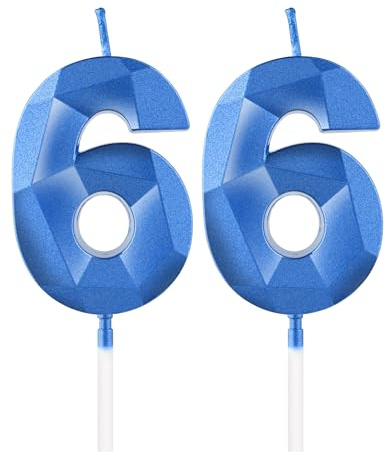 Royal Blue 66th Birthday Candles, 3D Number 66 Candle for Cake, Women Men 66th Birthday Decorations,Sapphire Candle Topper Blue Cake Decorations for Birthday Party Wedding Anniversary Supplies