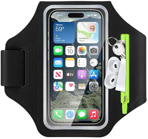 NEUTYPECHIC 6.8 Brazalete Deportivo para Correr, Brazalete Movil Running Ajustable Universal con Bolsa para Auriculares, Tira de Advertencia Fluorescente Porta Movil Running