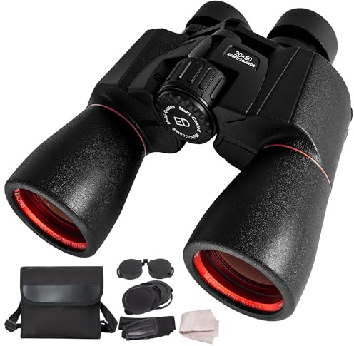 Jumelles 20 x 50 pour adultes haute puissance – Vision nocturne ED BAK4 lentille prisme avec vision claire en faible luminosité – Jumelles légères et faciles à mettre au point pour observer les