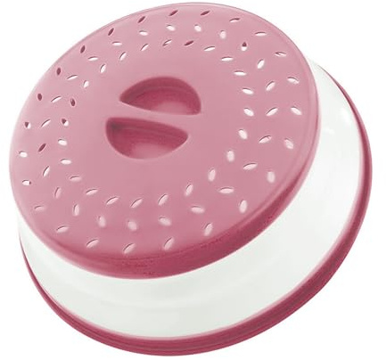 Collapsible Microwave Splatter Cover, Microwave Plate Cover With Steam Vent，BPA-Free Silicone & Plastic (Dark pink, 10.5IN)